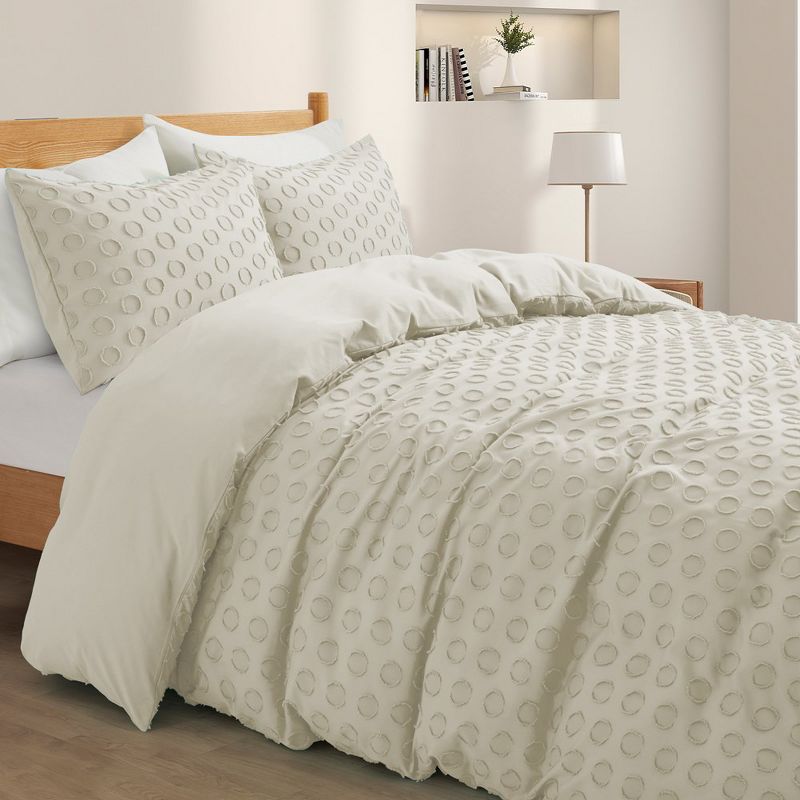Peace Nest Ultra-Lightweight Microfiber Clipped Duvet Cover Set with Circle Pattern, 1 of 8