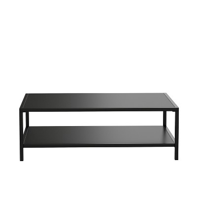 Black Steel Rectangular 2-Tier Outdoor Coffee Table
