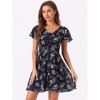 Allegra K Women's Floral Printed Flare Short Sleeve Lace-up V Neck A-Line Chiffon Dress - 2 of 4