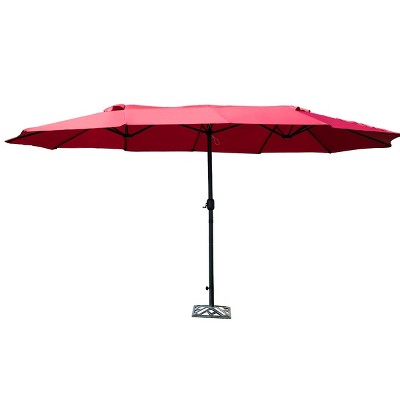 Tangkula 15'Patio Umbrella Double-Sided Outdoor Shade Offset Wine Red