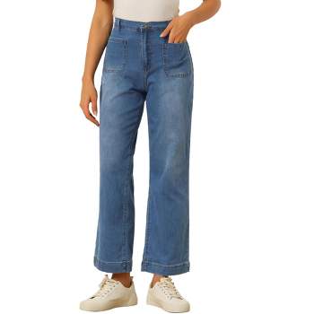 Allegra K Women's High Waisted Stretchy Straight Leg Buttoned Loose Denim Jeans