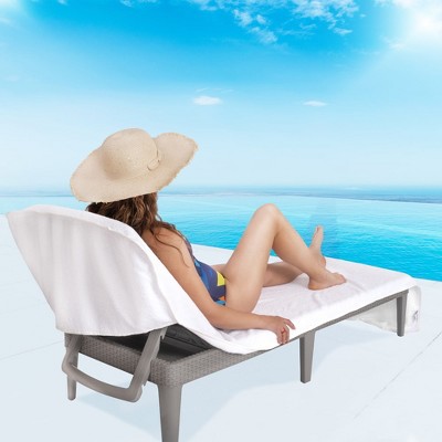 American Soft Linen Turkish Chaise Lounge Covers with Pocket, 86"x32" Pool Chair Towel,  Patio and Garden Lounging Cover Towel
