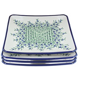 Blue Rose Polish Pottery 2041-4 Zaklady Sq Dinner Plate Set - 1 of 1