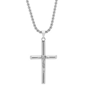 Steeltime Men's stainless steel crucifix tube pendant. Color Options: Silver, Gold, Black - 1 of 4