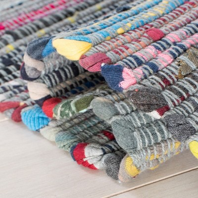 Aqua and Multicolor Handwoven Cotton Flatweave Area Rug