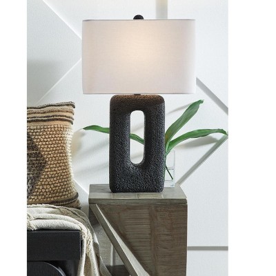Black Textured Polyresin Table Lamp Set with 3-Way Switch
