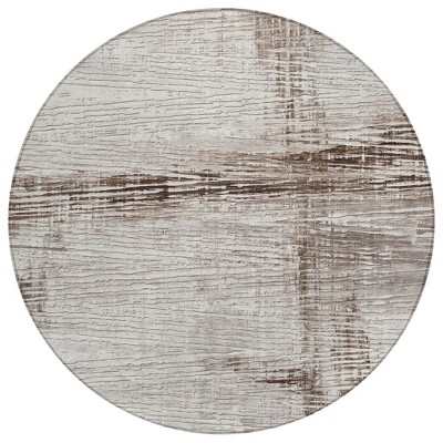 Taupe And Ivory Striped Washable Indoor Outdoor Area Rug