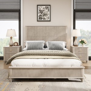 GDFStudio Elton 3 Piece Fluted Wood Bedroom Furniture Sets - 1 of 4