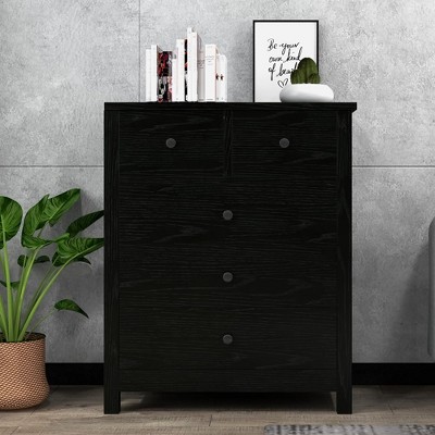 Chest of Drawers with 5 Drawers, Wood Vertical Dresser Organizer with Metal Handle