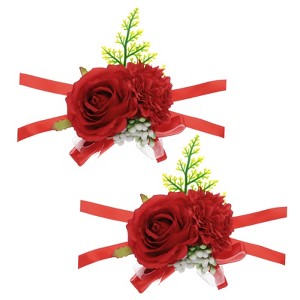 Unique Bargains Corsage Wristlet Adjustable Artificial Flower 2 Pcs - 1 of 4