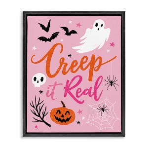 Stupell Industries Creep It Real Pink Halloween Phrase Black Framed Floater Canvas Wall Art - 1 of 4