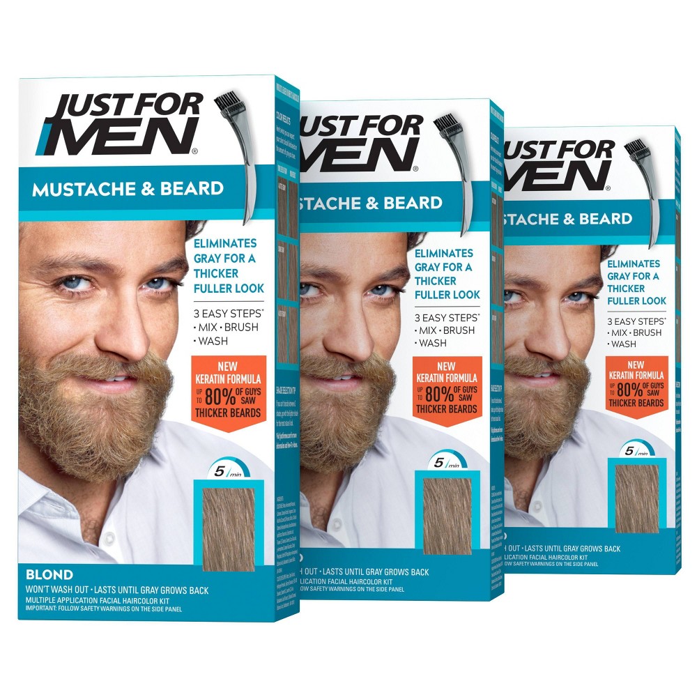 Photos - Hair Dye Just For Men Mustache & Beard Coloring for Gray Hair with Brush Included - Blond M10/15 - 3pk