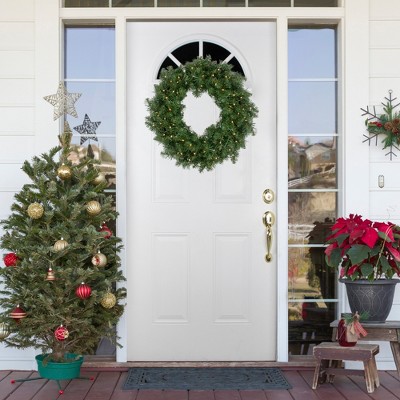 Pine Artificial Christmas Wreath with Warm White LED Lights, 24"
