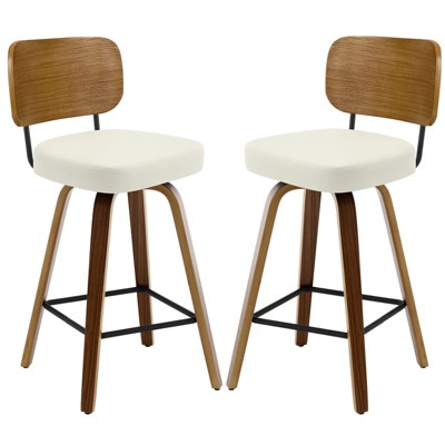 Bekrvio Swivel Counter Height Bar Stools Set of 1/2/3/4,26" Faux Leather Upholstered Bar Stools with Back & Bent Wood Frame for Kitchen Island