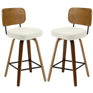 Bekrvio Swivel Counter Height Bar Stools Set of 1/2/3/4,26" Faux Leather Upholstered Bar Stools with Back & Bent Wood Frame for Kitchen Island - 1 of 4