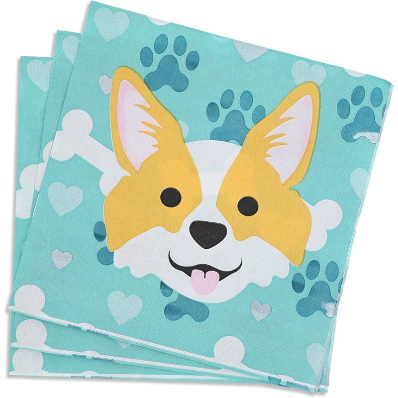 Blue Panda 144 Piece Puppy Dog Party Supplies, Corgi Birthday Decorations with Paper Plates, Napkins, Cups, and Cutlery (Serves 24), 2 of 10