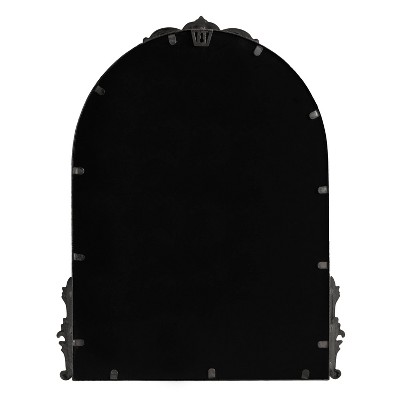 Myrcelle Antique Black Arched Wall Mirror with Ornate Garland Details