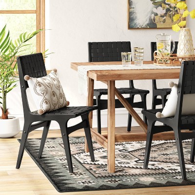 Ceylon Woven Dining Chair Black - Threshold™: Rubberwood Frame, Polyester Accents, 250lb Capacity