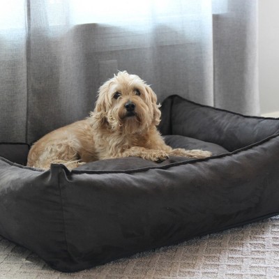 Medium Fathom Gray Plush Pillow Dog Bed