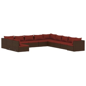 vidaXL 11-Piece Patio Lounge Set/Cinnamon Red Cushions/Brown PE Rattan/Modular Design/Garden Outdoor Furniture/Powder-Coated Steel Frame - 1 of 4