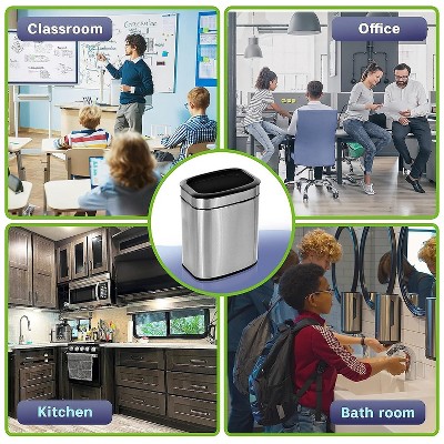 Stainless Steel Rectangular Open Top Trash Can with Liner, 2.6 Gallon