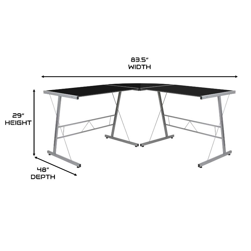 BlackArc L-Shaped Gaming Desk with Tempered Glass Top and Powder Coated Steel Frame, 5 of 11