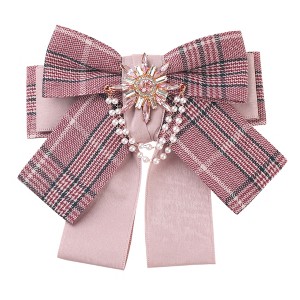 INSPIRE CHIC Women's Ribbon Plaid Faux Rhinestone Retro Bow Ties - 1 of 4