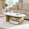 Vynxaria Series 47.24 in. Golden and White Oval Faux Marble End Table with Storage Drawer and Adjustable Feet - 3 of 4