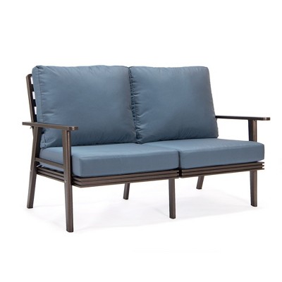 Leisuremod Walbrooke Modern Loveseat with Brown Aluminum Frame and Removable Cushions