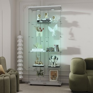 Racxily Tempered Glass Display Cabinet, Wine Cabinet, Storage Cabinet, File Cabinet with LED, Lock on Door, Tempered Glass Top, Casters at Bottom - 1 of 4