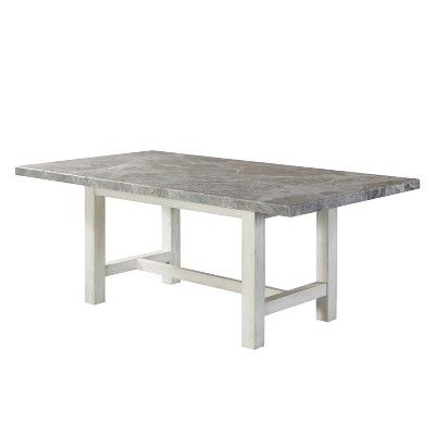 Canova Weathered White 7-Piece Dining Set with Gray Marble Top
