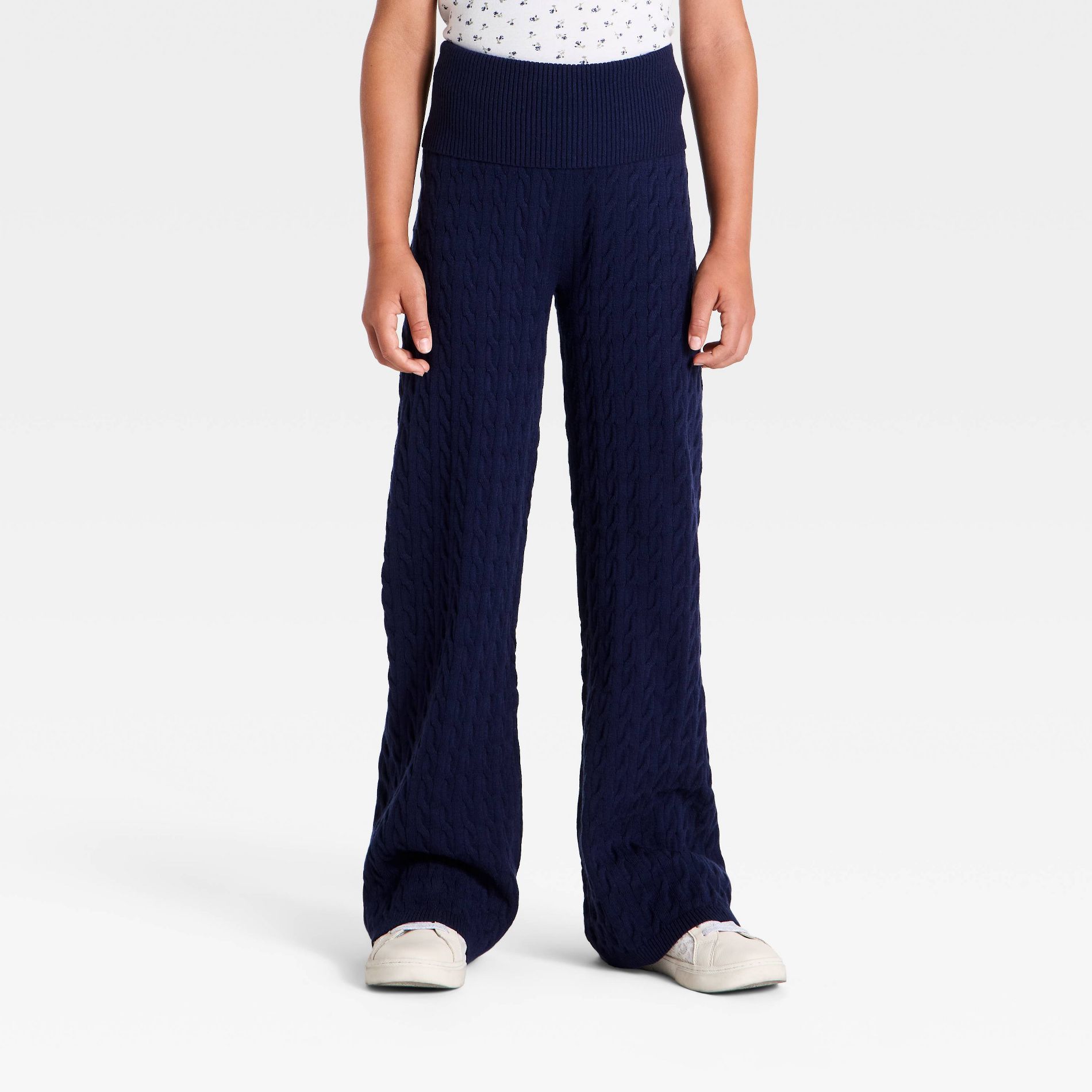 Girls' Cable Knit Foldover Flare Sweater Pants - art class™