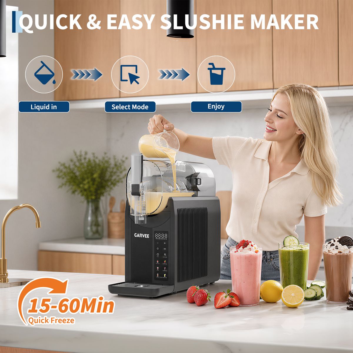 Garvee Frozen Slushy Drink Machine for Home & Parties - Make Margaritas, Frappés & Smoothies, Durable ABS - thumbnail 3