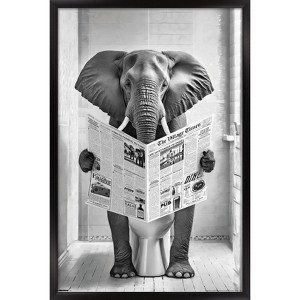 Trends International Reinders: Toilet Humor - Elephant Toilet Framed Wall Poster Prints Black Framed Version 22.375" x 34" - 1 of 4