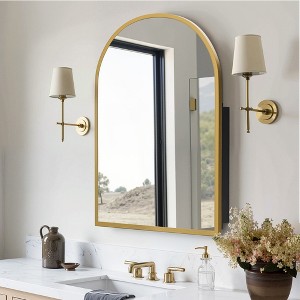 MAYEERTY 29.5 x 39.4in Modern Arch Bathroom Medicine Cabinets, Metal Framed Wall Mirror with Storage, Gold - 1 of 4