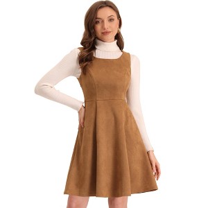 Allegra K Women's U Neck Faux Suede Sleeveless A-Line Pleated Dress - 1 of 4