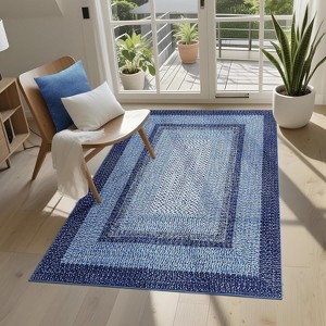 Printed Rug with Braided Pattern on it,Washable Rugs 3x5 Hallway Runner Non Slip Kitchen Rugs Soft Non Shedding Low Pile Entryway Rug Stain Resistant - 1 of 4