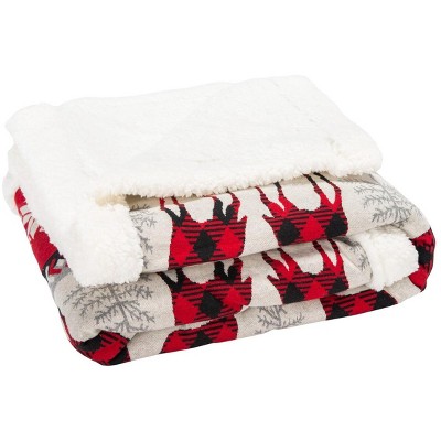 Red and White Sherpa Cotton Holiday Throw Blanket