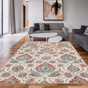 Vintage Floral Washable Rug – Distressed, Low Pile, Non-Slip, Foldable Carpet for Bedroom or Living Room - 1 of 4