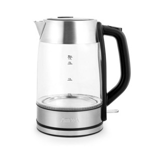 Aroma 1.7L Glass Electric Kettle: Stainless Steel Lid, Automatic Shut-Off, Ergonomic Handle, 1500W, Clear - 1 of 4