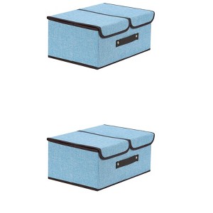 REGALWOVEN Shelves Closet Collapsible Fabric Storage Bin Basket with Handle and Lid 2 Pcs - 1 of 4