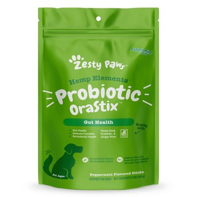 Zesty Paws Hemp Elements Gut Health Probiotic OraStix for Dogs - Peppermint Flavor - 12oz