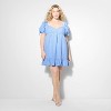 Women's Short Puff Sleeve Mini Babydoll Dress - Wild Fable™ Blue - 2 of 3
