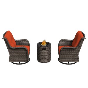 UPTION 3-Piece Wicker Outdoor Seating Group with Fire Pit - 1 of 4