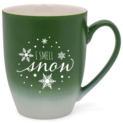 Elanze Designs I Smell Snow Two Toned Ombre Matte Green and White 12 ounce Ceramic Stoneware Coffee Cup Mug
