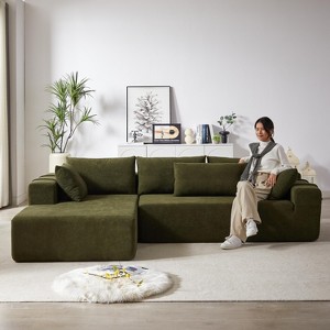 108"W Modern Chenille Upholstered Sectional Sofa Set, L-Shaped Free Combination Sofa Couch With 6 Pillows - ModernLuxe - 1 of 4