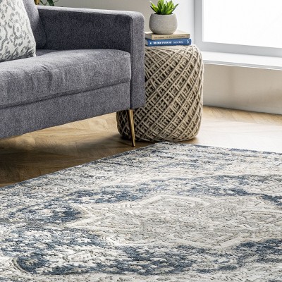 Elysian Blue Medallion 4'x6' Flat Woven Synthetic Area Rug