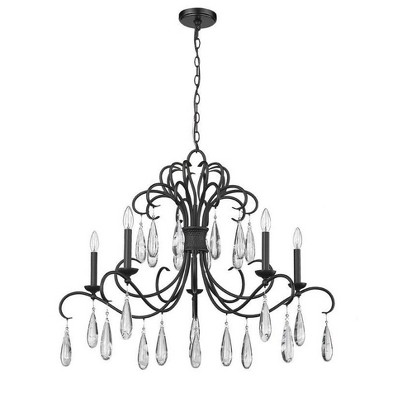 Amara Matte Black 5-Light Chandelier with Crystal Teardrops