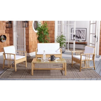 Coastal Breeze Wicker 4-Piece Outdoor Living Set with White Cushions