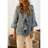 V Neck Single Breasted Button T Shirts for Women Fashion Flowy Ruffled 3/4 Bell Sleeve Baggy Blouses Tops - 3 of 4